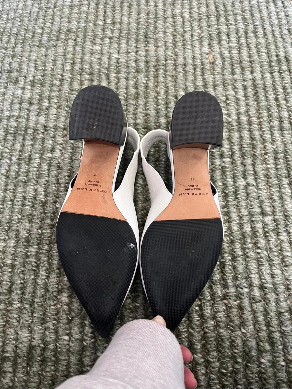 Derek Lam White Pointed Slingback Block Heel with Buckle Accents